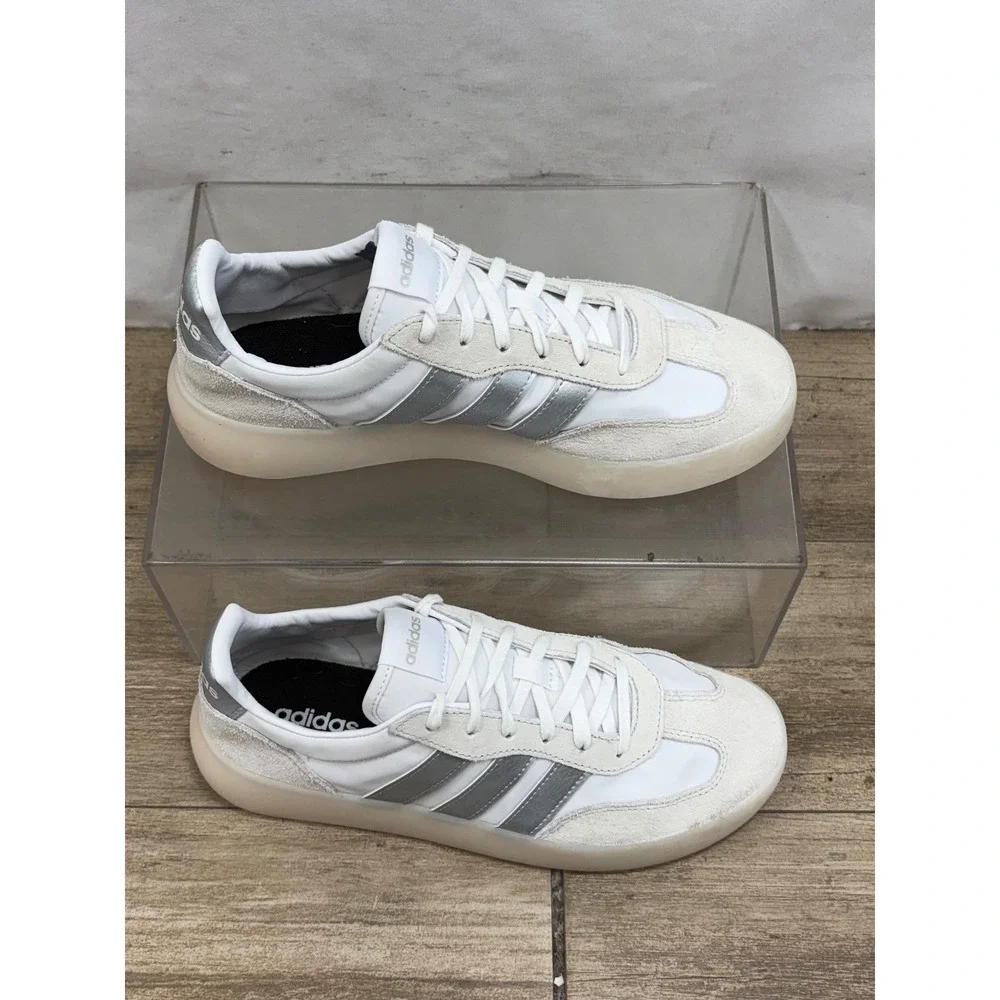 Adidas Women's White Silver Stripes Low Top Sneakers Shoes Size 8.5